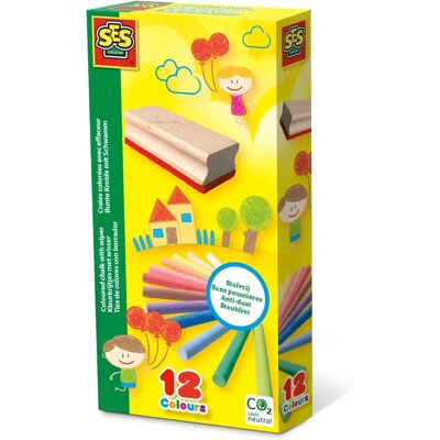 SES Creative Färgglada kritor med Wiper - 12 Klara Färger SES Creative Färgglada kritor med Wiper - 12 Klara Färger