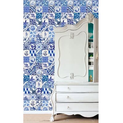 Carta da parati piccole piastrelle blu indaco - ESTAhome Carta da parati piccole piastrelle blu indaco - ESTAhome