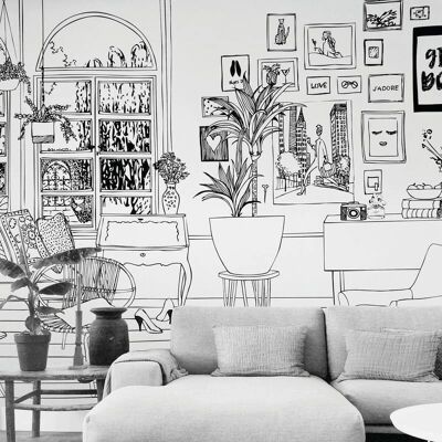 ESTAhome Wandbild Wohnzimmer Schwarzweiß - 1395x279cm ESTAhome Wandbild Wohnzimmer Schwarzweiß - 1395x279cm