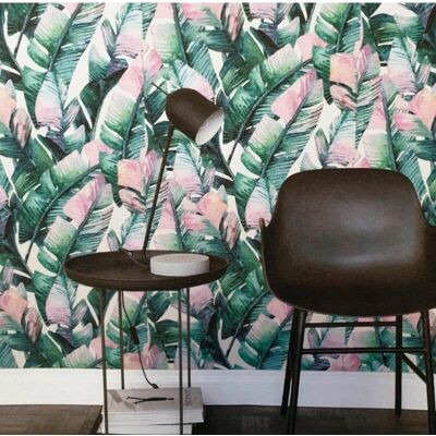 Carta da parati foglie di banana turchese e rosa - 50x900cm - Ecologico Carta da parati foglie di banana turchese e rosa - 50x900cm - Ecologico