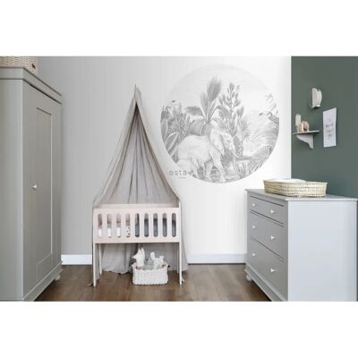ESTAhome Dschungel Grauer Runder Wandbild - Ø 140 cm ESTAhome Dschungel Grauer Runder Wandbild - Ø 140 cm