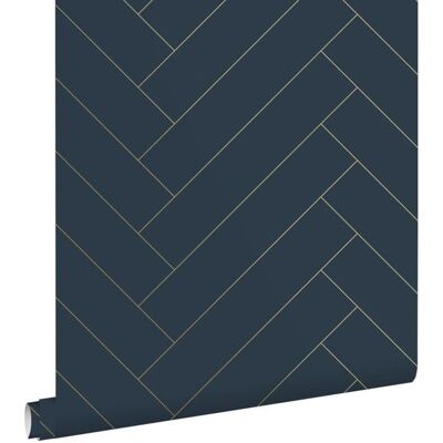 Estahome Dunkelblaue und Goldene Chevron Tapete - 0,53x10,05m Estahome Dunkelblaue und Goldene Chevron Tapete - 0,53x10,05m