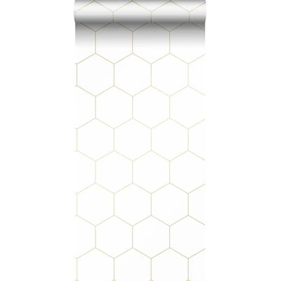 Papier peint Hexagone Estahome - Blanc et Or - 0,53x10,05m - Publicité Papier peint Hexagone Estahome - Blanc et Or - 0,53x10,05m - Publicité