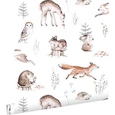 Papier Peint Animaux de la Forêt Vintage - Décoration Enfants - Publicité Papier Peint Animaux de la Forêt Vintage - Décoration Enfants - Publicité
