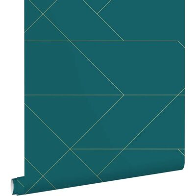 Estahome Petrolblau Gold Linien Tapete - 0,53x10,05m Estahome Petrolblau Gold Linien Tapete - 0,53x10,05m