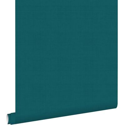 Papier peint effet lin Estahome bleu pétrole - 0,53x10,05m - Publicité Papier peint effet lin Estahome bleu pétrole - 0,53x10,05m - Publicité