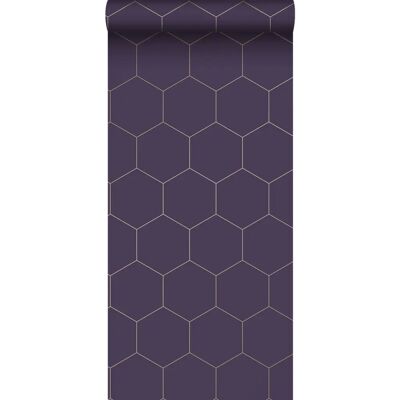 Papier Peint Hexagone Violet Foncé et Or - 0,53x10,05m - Publicité Papier Peint Hexagone Violet Foncé et Or - 0,53x10,05m - Publicité
