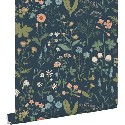 Papier peint fleurs sauvages bleu foncé vert rose - 0,53 x 10,05 m - estahome - Publicité Papier peint fleurs sauvages bleu foncé vert rose - 0,53 x 10,05 m - estahome - Publicité