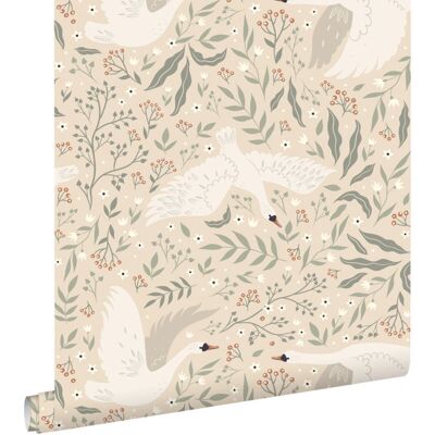 Estahome Schwan Beige Weiß Grün-Grau Vlies Tapete - 0,53 x 10,05 m Estahome Schwan Beige Weiß Grün-Grau Vlies Tapete - 0,53 x 10,05 m