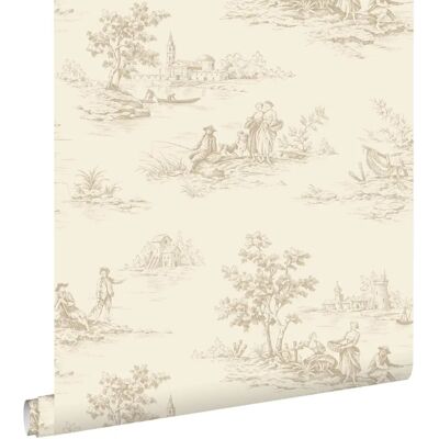 Papier peint ESTAhome toile de Jouy beige clair - 50x900cm - Style vintage - Publicité Papier peint ESTAhome toile de Jouy beige clair - 50x900cm - Style vintage - Publicité