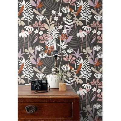 ESTAhome Tapete tropische Blätter und Blumen - Mehrfarbig/Grau - 50x900cm ESTAhome Tapete tropische Blätter und Blumen - Mehrfarbig/Grau - 50x900cm
