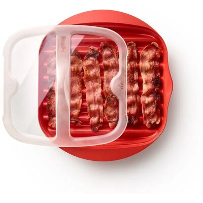 Lékué Microwave Bacon Cooker - Drains Fat, 6 Slices, Red Lékué Microwave Bacon Cooker - Drains Fat, 6 Slices, Red