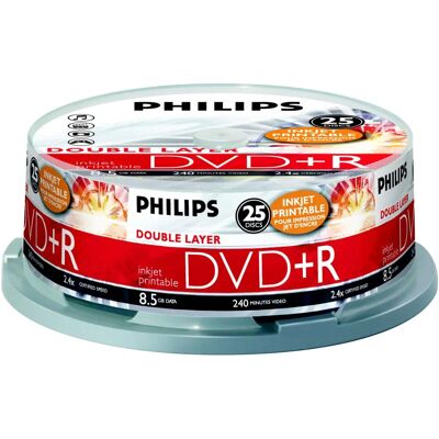 Philips DR8I2B25F/00 DVD+R 8,5GB 25 Stück Philips DR8I2B25F/00 DVD+R 8,5GB 25 Stück