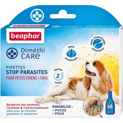 Pipettes antiparasitaires Beaphar DiméthiCARE pour petits chiens - Publicité Pipettes antiparasitaires Beaphar DiméthiCARE pour petits chiens - Publicité