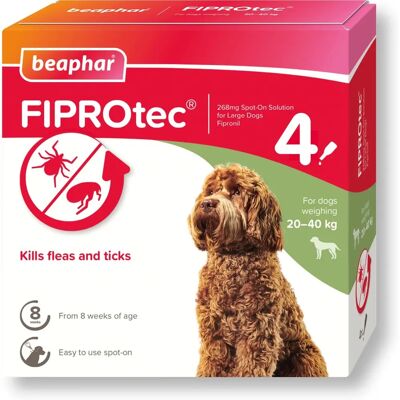 Beaphar FIPROtec Flea & Tick Spot-On for Large Dogs - 268mg - 4 Pipettes Beaphar FIPROtec Flea & Tick Spot-On for Large Dogs - 268mg - 4 Pipettes