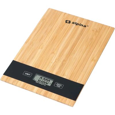 Alpina Balance Digitale de Cuisine en Bambou - 5kg - Arrêt Automatique - Publicité Alpina Balance Digitale de Cuisine en Bambou - 5kg - Arrêt Automatique - Publicité