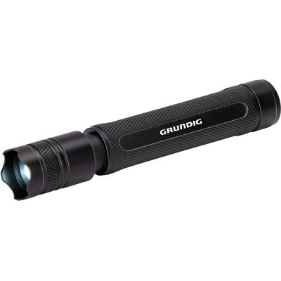 Torcia LED Grundig 110 Lumen - 3W - Portata 100M - 3 Modalità: Alta, Bassa, Pulsante - Nera Torcia LED Grundig 110 Lumen - 3W - Portata 100M - 3 Modalità: Alta, Bassa, Pulsante - Nera
