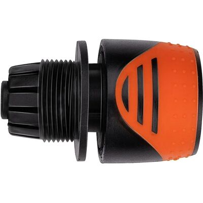 Conector de manguera BLACK+DECKER 1/2" - 13mm - Parada de agua - Plástico - Negro y Naranja Conector de manguera BLACK+DECKER 1/2" - 13mm - Parada de agua - Plástico - Negro y Naranja