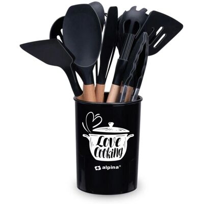 Alpina Black Kitchen Utensil Set - 12 Pieces - Silicone & Wood Alpina Black Kitchen Utensil Set - 12 Pieces - Silicone & Wood