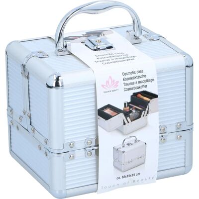 Touch Of Beauty Silver Sminkväska - Stilig Organizer - Handtag & Lås Touch Of Beauty Silver Sminkväska - Stilig Organizer - Handtag & Lås