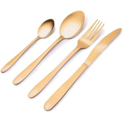 Alpina Bestek Set 16 Delig - 4 Personen - Lepels - Messen - Vorken - Mat Goud - Besteckset Alpina Bestek Set 16 Delig - 4 Personen - Lepels - Messen - Vorken - Mat Goud - Besteckset