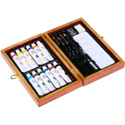 Artico Acrylfarben-Set 12 Tuben - Holzpalette & Pinsel - Hobby Acrylwasserfarbe Artico Acrylfarben-Set 12 Tuben - Holzpalette & Pinsel - Hobby Acrylwasserfarbe