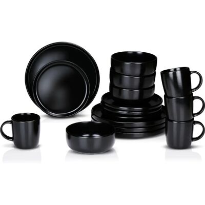 Alpina Service De Table 16 Pièces - Ensemble De Vaisselle Pour 4 Personnes - Noir Élégant Alpina Service De Table 16 Pièces - Ensemble De Vaisselle Pour 4 Personnes - Noir Élégant