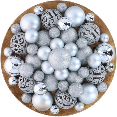 Ensemble de boules de Noël argentées Giftsome - 101 balles en plastique - Inclut pointe en argent - Décoration de Noël - 3/4/6 cm - Publicité Ensemble de boules de Noël argentées Giftsome - 101 balles en plastique - Inclut pointe en argent - Décoration de Noël - 3/4/6 cm - Publicité