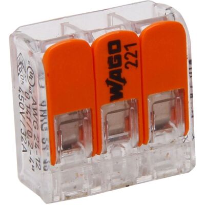 Connecteur Wago 3 voies - Réutilisable, Transparent/Orange - 10 pièces - Publicité Connecteur Wago 3 voies - Réutilisable, Transparent/Orange - 10 pièces - Publicité