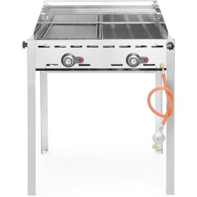 Hendi Green Fire Grill a Gas - 2 Bruciatori - Piastra e Griglia in Ghisa Smaltata Hendi Green Fire Grill a Gas - 2 Bruciatori - Piastra e Griglia in Ghisa Smaltata