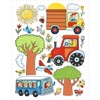 Sanders & Sanders Kinder Fahrzeug Wandtattoo - Mehrfarbig, 65x85cm Sanders & Sanders Kinder Fahrzeug Wandtattoo - Mehrfarbig, 65x85cm