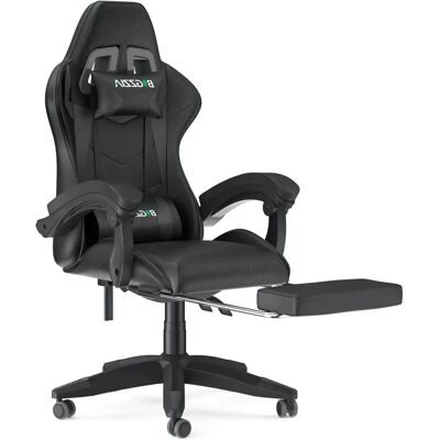 Bigzzia Black Ergonomic Gaming Chair - Footrest, Lumbar & Neck Cushions Bigzzia Black Ergonomic Gaming Chair - Footrest, Lumbar & Neck Cushions