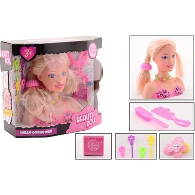 JohnToy Blond Haarstyling Hoofd - Educatief Speelgoed 20cm voor Kinderen JohnToy Blond Haarstyling Hoofd - Educatief Speelgoed 20cm voor Kinderen