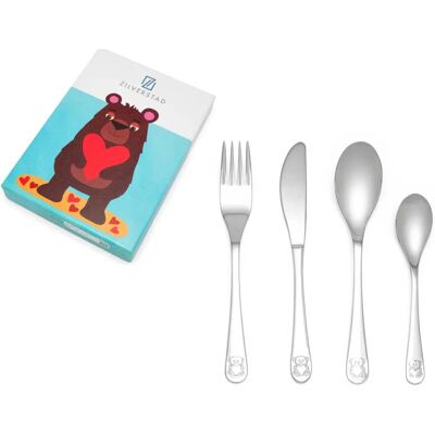 Coffret couverts enfants Zilverstad - Ours avec cœur, 4 pièces Coffret couverts enfants Zilverstad - Ours avec cœur, 4 pièces
