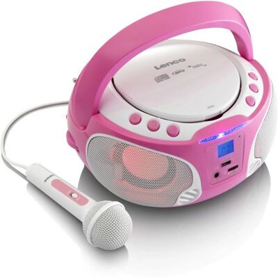 Lenco SCD-650 Pink Tragbarer Kinder-Stereo-Boombox mit FM-Radio, CD, MP3, USB - Tragbarer Kinder-Stereo-Boombox Lenco SCD-650 Pink Tragbarer Kinder-Stereo-Boombox mit FM-Radio, CD, MP3, USB - Tragbarer Kinder-Stereo-Boombox