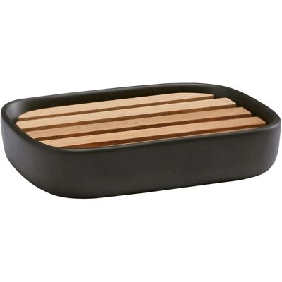 Aquanova Oscar Seifenschale - Schwarz - Keramik & Holz - 13x9cm Aquanova Oscar Seifenschale - Schwarz - Keramik & Holz - 13x9cm