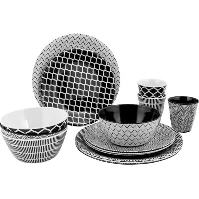 Set de Vaisselle Bo-Camp - 16 Pièces Noir/Blanc - Vaisselle Set de Vaisselle Bo-Camp - 16 Pièces Noir/Blanc - Vaisselle