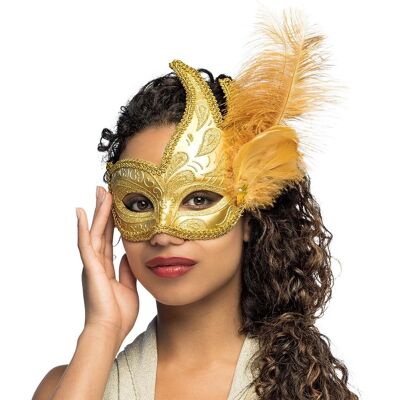Boland Venice Prezioso Máscara de Ojo Veneciana Dorada con Plumas Boland Venice Prezioso Máscara de Ojo Veneciana Dorada con Plumas