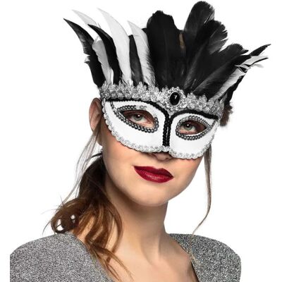 Boland 00290 - Masque vénitien à plumes noires et blanches - Masque - Publicité Boland 00290 - Masque vénitien à plumes noires et blanches - Masque - Publicité