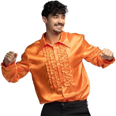Marca Modelo Manga Puffed Camisa Disco de Satén - Camisa Marca Modelo Manga Puffed Camisa Disco de Satén - Camisa