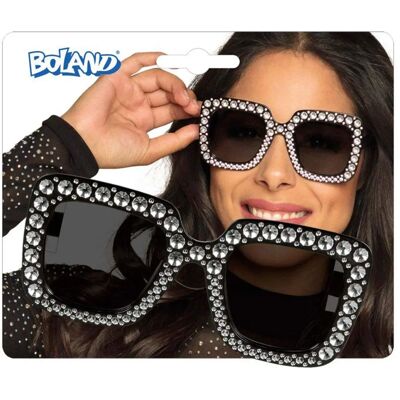 Óculos de disco pretos - Pedras prateadas decorativas - Acessório de moda unissex Óculos de disco pretos - Pedras prateadas decorativas - Acessório de moda unissex