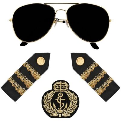 Générique KIT DÉGUISEMENT CAPTAIN LUNETTES BADGE ÉPAULETTES - Kostümzubehör Générique KIT DÉGUISEMENT CAPTAIN LUNETTES BADGE ÉPAULETTES - Kostümzubehör