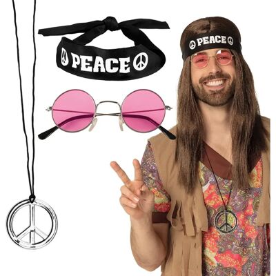 Générique Hippie-Accessoire-Set - Stirnband, Brille, Halskette Générique Hippie-Accessoire-Set - Stirnband, Brille, Halskette