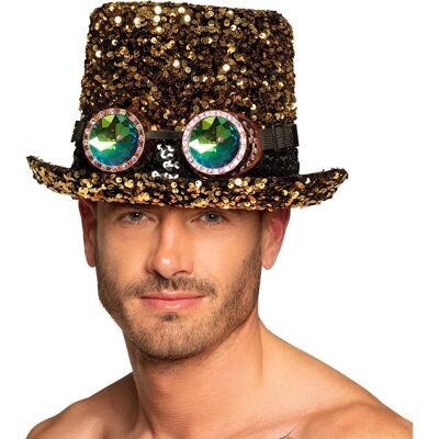 Sombrero steampunk dorado con gafas arcoíris - Sombrero Sombrero steampunk dorado con gafas arcoíris - Sombrero