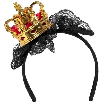 Diadème avec couronne en or et dentelle noire - Accessoire de fête Diadème avec couronne en or et dentelle noire - Accessoire de fête