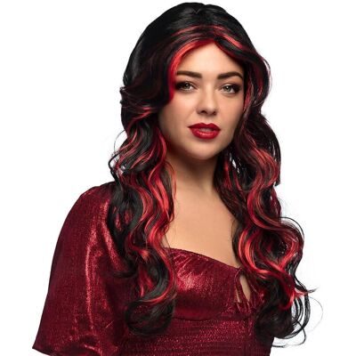 Boland Peluca Larga Rizada Negra-Roja - Peluca Boland Peluca Larga Rizada Negra-Roja - Peluca