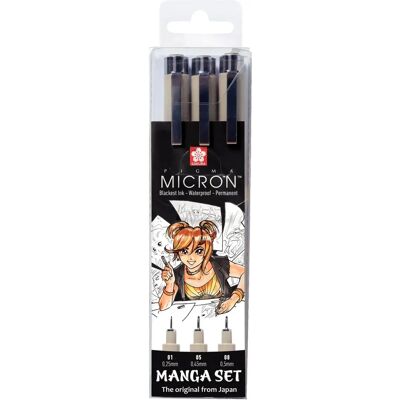 Ensemble de stylos Sakura Micron - Noir - Outils de dessin manga Ensemble de stylos Sakura Micron - Noir - Outils de dessin manga