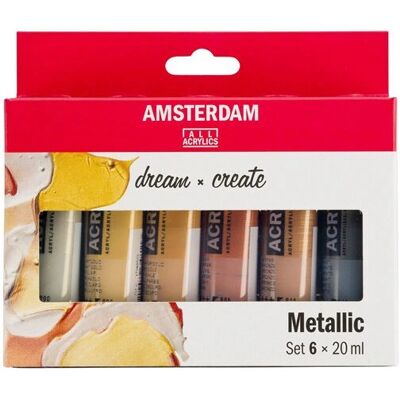 Conjunto de 6 tintas acrílicas metálicas Royal Talens Amsterdam - 6 x 20ml Conjunto de 6 tintas acrílicas metálicas Royal Talens Amsterdam - 6 x 20ml