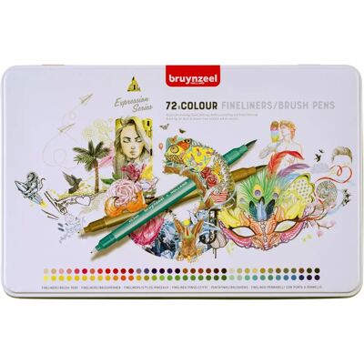 Set de feutres fineliner et pinceau Bruynzeel Creatives - 72 couleurs - Publicité Set de feutres fineliner et pinceau Bruynzeel Creatives - 72 couleurs - Publicité