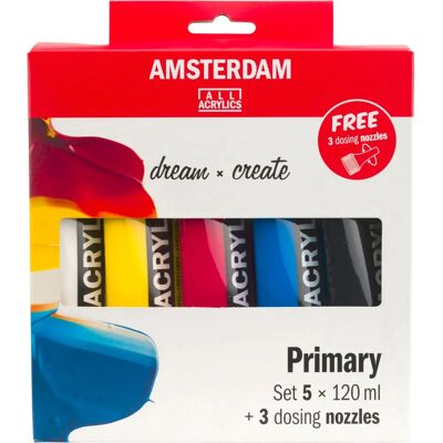 Amsterdam Acrylset - 5 Farben + 3 Dosierdüsen - Acrylfarben-Set Amsterdam Acrylset - 5 Farben + 3 Dosierdüsen - Acrylfarben-Set